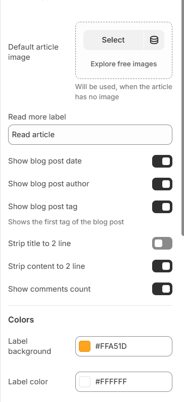 article card settings